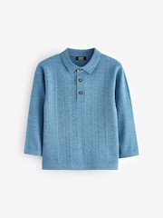 Blue Long Sleeve Cable Polo Shirt (3mths-7yrs) - Image 6 of 8