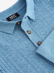 Blue Long Sleeve Cable Polo Shirt (3mths-7yrs) - Image 8 of 8