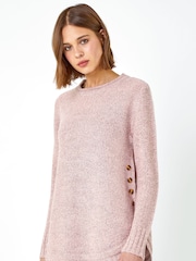 Roman Pink Button Detail Curved Hem Jumper - Image 1 of 6