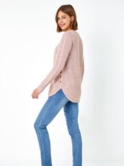 Roman Pink Button Detail Curved Hem Jumper - Image 3 of 6