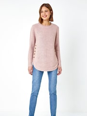 Roman Pink Button Detail Curved Hem Jumper - Image 4 of 6