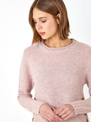 Roman Pink Button Detail Curved Hem Jumper - Image 5 of 6
