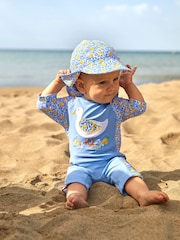 JoJo Maman Bébé Blue Lemon UPF 50 1-Piece Sun Protection Suit - Image 1 of 5