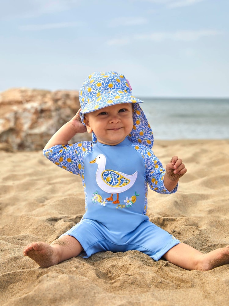 JoJo Maman Bébé Blue Lemon UPF 50 1-Piece Sun Protection Suit - Image 2 of 5