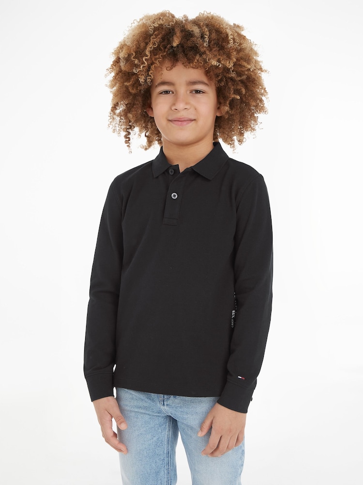 Tommy Hilfiger Black Essential Kids Long Sleeve Polo Shirt - Image 1 of 4