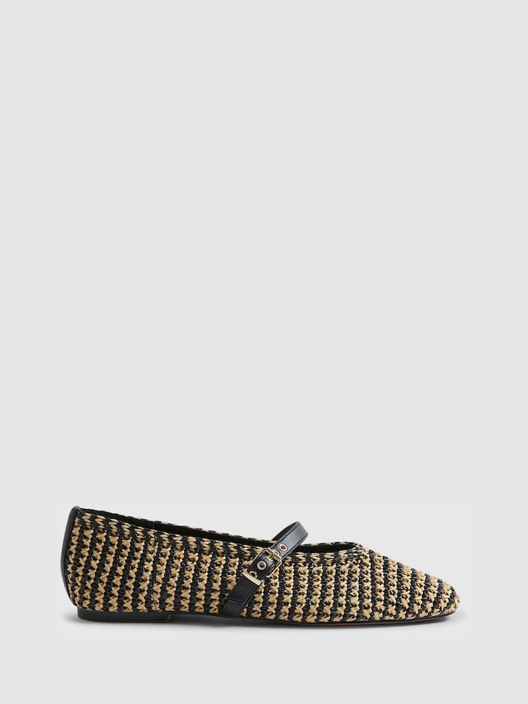 River Island Black Raffia Mary Jane Flat Ballet Pumps - Image 2 of 6