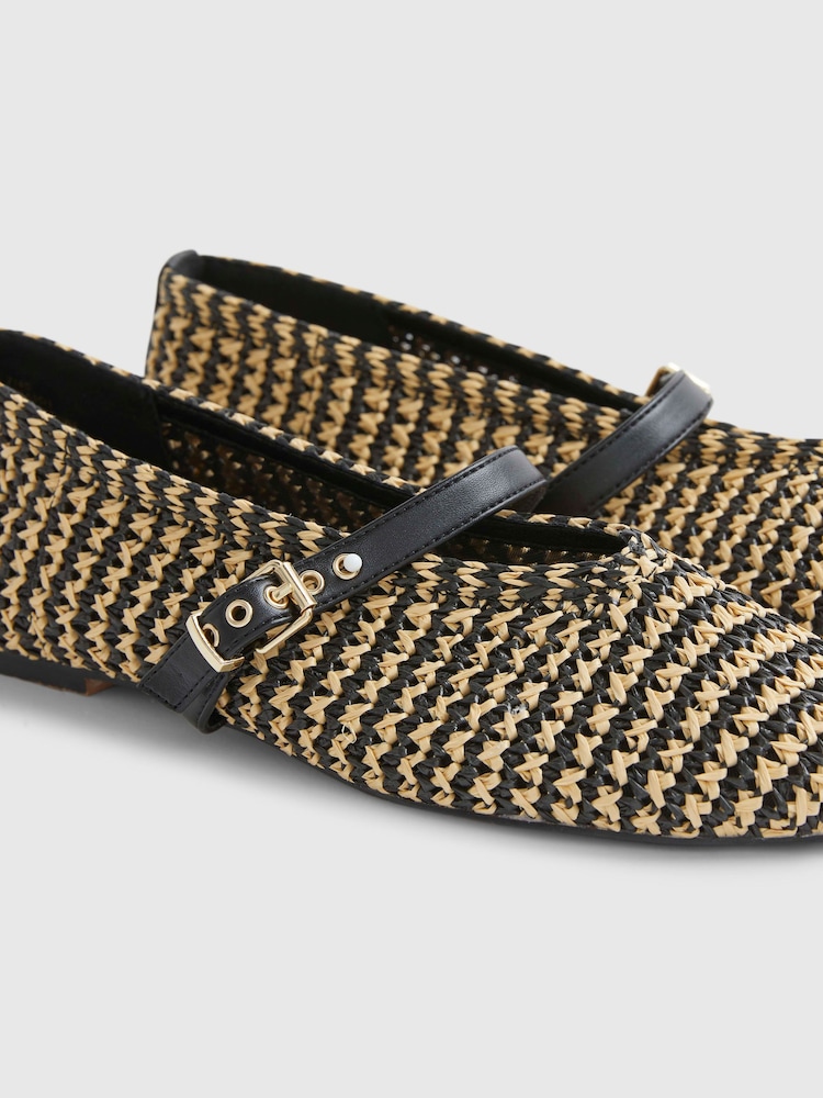 River Island Black Raffia Mary Jane Flat Ballet Pumps - Image 6 of 6