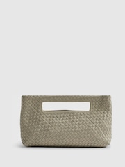 River Island Cream Woven Leather Clutch Bag - Image 1 of 6
