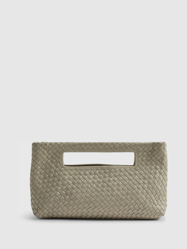 River Island Cream Woven Leather Clutch Bag - Image 1 of 6