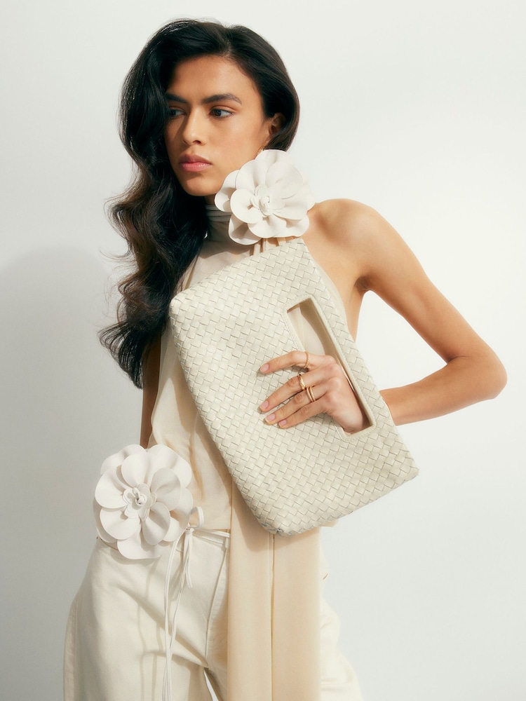 River Island Cream Woven Leather Clutch Bag - Image 6 of 6