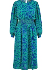 Mela Green Animal Print Long Sleeve Ruched Midi Dress - Image 5 of 5