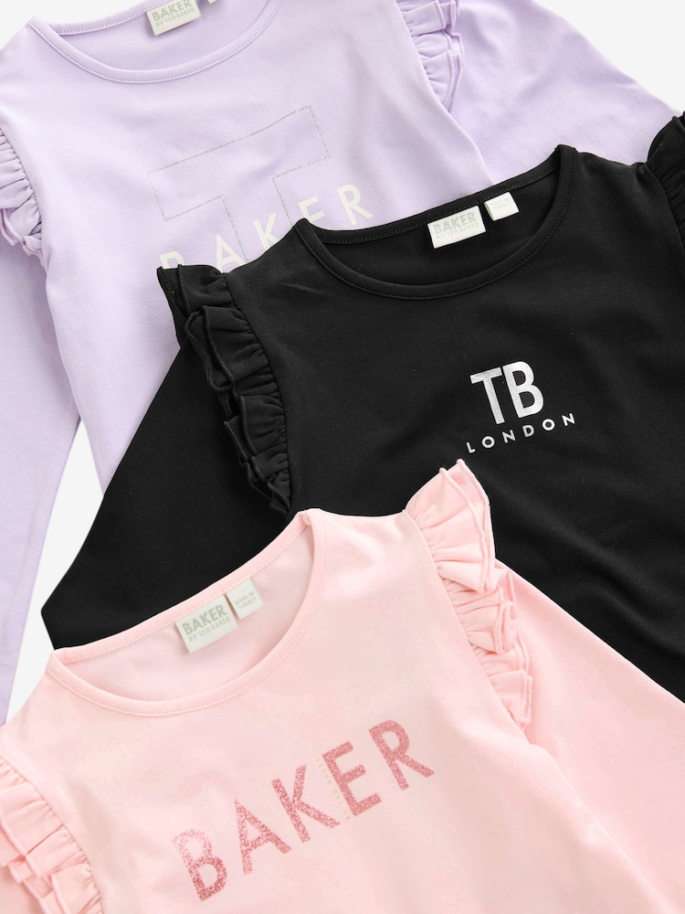 Baker by Ted Baker Multi Graphic Frill Long Sleeve T-Shirt 3 Pack - Image 5 of 7