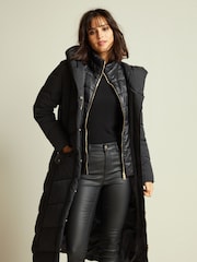 Black Longline Padded Coat - Image 1 of 9