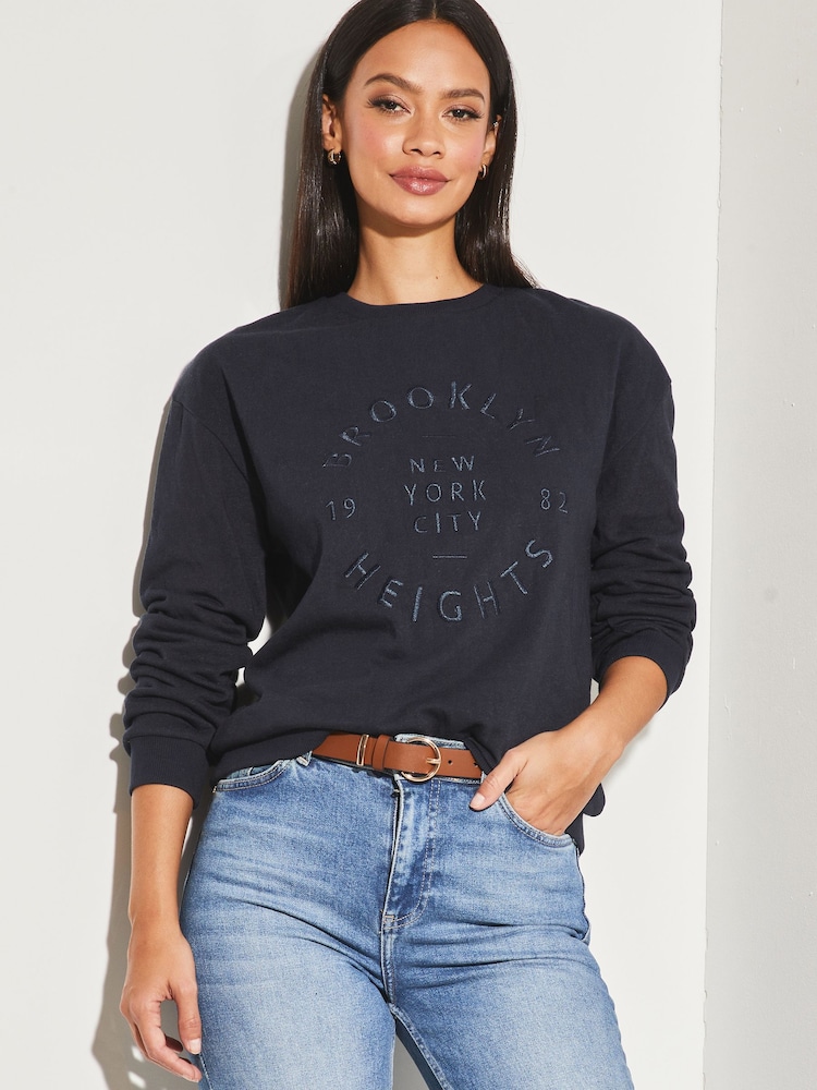 Lipsy Dark Blue Round Neck Sweatshirt - Image 1 of 6