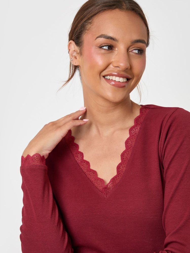 Threadbare Red Petite V-Neck Top & Flannel Bottoms Pyjamas Set - Image 4 of 4 Threadbare Red Petite V-Neck Top & Flannel Bottoms Pyjamas Set - Image 4 of 4