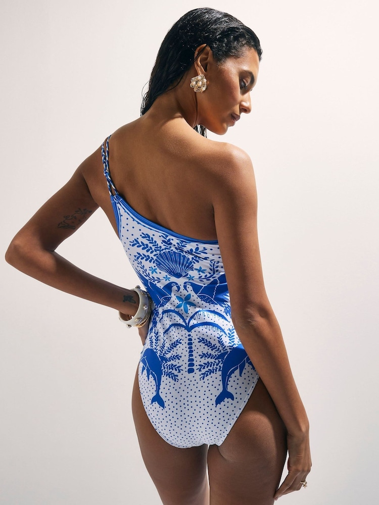 River Island White One Shoulder Dolphin Print Swimsuit - Image 2 of 4