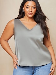 Lipsy Grey Curve V Neck Satin Trim Vest - Image 1 of 4
