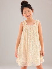 Neutral/ Iridescent Sequin Gathered Strappy Party Dress (3-14yrs) - Image 2 of 7