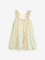 Neutral/ Iridescent Sequin Gathered Strappy Party Dress (3-14yrs) - Image 6 of 7