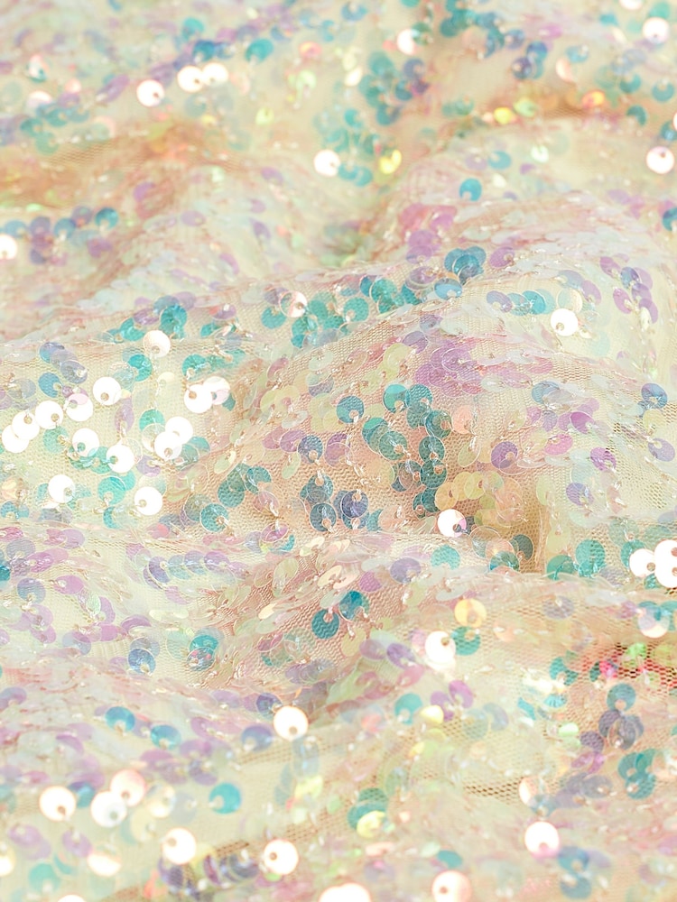 Neutral/ Iridescent Sequin Gathered Strappy Party Dress (3-14yrs) - Image 7 of 7