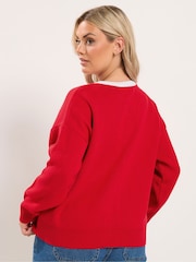 Yours Curve Red Contrast Tipped Crew Neck Long Sleeve Cardigan - Image 3 of 6