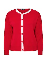 Yours Curve Red Contrast Tipped Crew Neck Long Sleeve Cardigan - Image 4 of 6