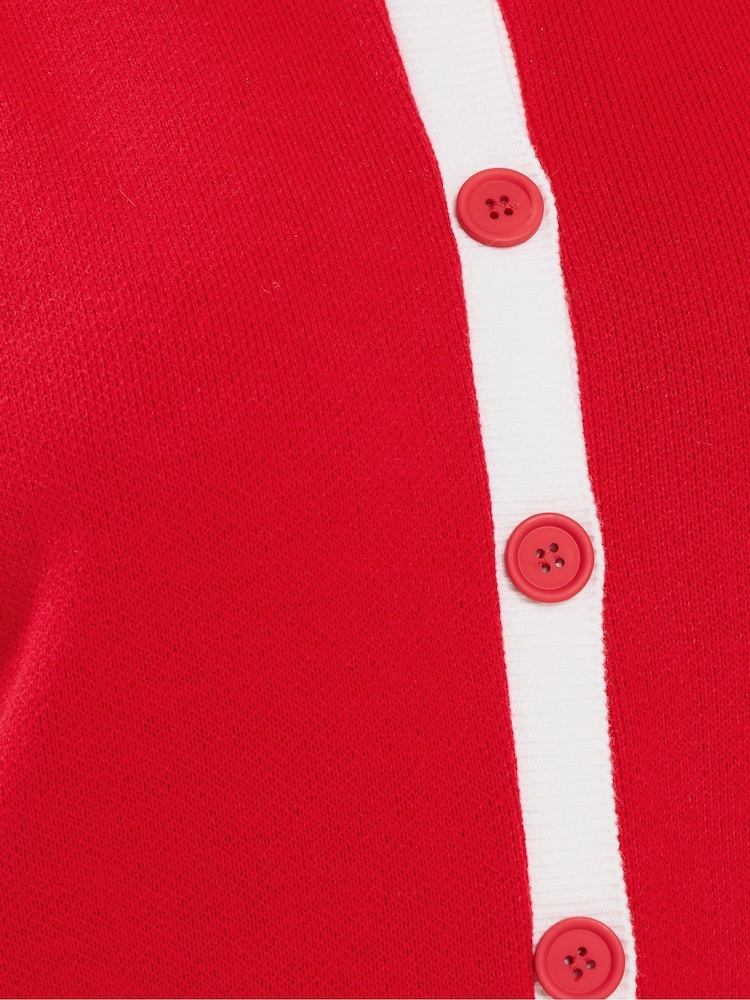 Yours Curve Red Contrast Tipped Crew Neck Long Sleeve Cardigan - Image 6 of 6