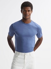 Reiss Airforce Blue Day Mercerised Cotton Crew Neck T-Shirt - Image 1 of 5