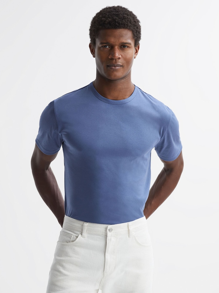 Reiss Airforce Blue Day Mercerised Cotton Crew Neck T-Shirt - Image 1 of 5