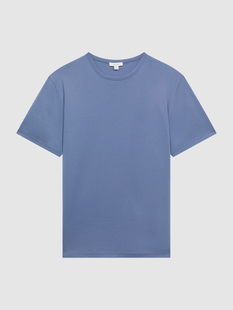 Reiss Airforce Blue Day Mercerised Cotton Crew Neck T-Shirt - Image 2 of 5 Reiss Airforce Blue Day Mercerised Cotton Crew Neck T-Shirt - Image 2 of 5
