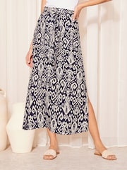 Friends Like These Ikat Blue Tie Waist Woven Midi Skirt - Image 1 of 4