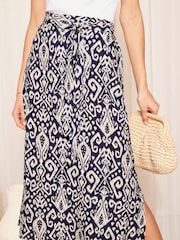 Friends Like These Ikat Blue Tie Waist Woven Midi Skirt - Image 2 of 4