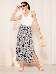 Friends Like These Ikat Blue Tie Waist Woven Midi Skirt - Image 3 of 4