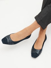 Navy Blue Forever Comfort® Leather Square Toe Ballerina Shoes - Image 1 of 8