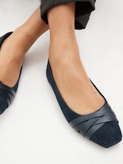 Navy Blue Forever Comfort® Leather Square Toe Ballerina Shoes - Image 2 of 8