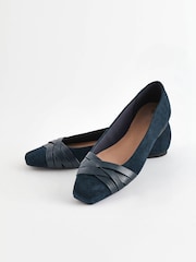 Navy Blue Forever Comfort® Leather Square Toe Ballerina Shoes - Image 4 of 8