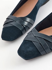 Navy Blue Forever Comfort® Leather Square Toe Ballerina Shoes - Image 5 of 8