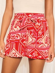Friends Like These Red Woven Tie Waist Printed Shorts - Image 1 of 4