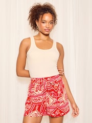 Friends Like These Red Woven Tie Waist Printed Shorts - Image 3 of 4
