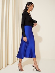 Curves Like These Cobalt Blue Blue Satin Bias Midi Skirt - Image 2 of 4