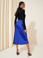 Curves Like These Cobalt Blue Blue Satin Bias Midi Skirt - Image 4 of 4
