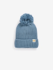 modra - Knitted Rib Pom klobuki in kape; pokrivala (3mths-10yrs) - Slika 1 iz 2