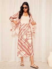Friends Like These Red Geo Satin Bias Midi Skirt - Image 3 of 4