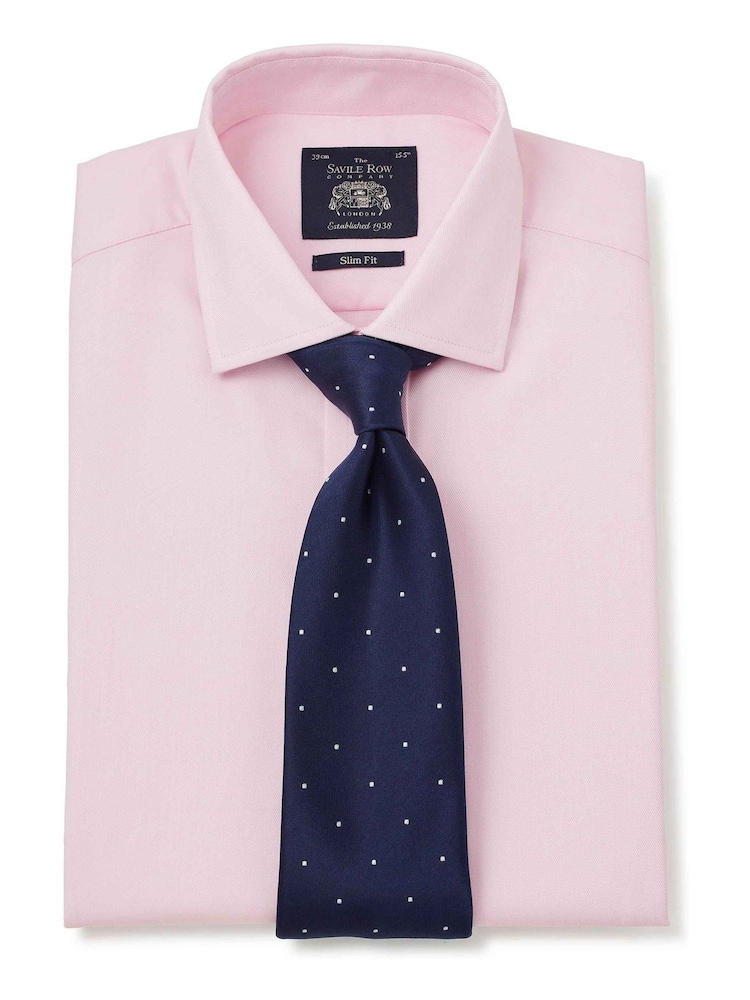 Розовый - Savile Row Company Слим фит Twill Double Cuff 100% Cotton рубашки - Изображение 2 из 6