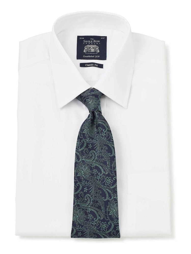 Белый - Savile Row Company Classic Fit Twill 100% Cotton Single Cuff Formal Shirt - Image 2 of 6