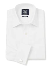 Белый - Savile Row Company Classic Fit Twill 100% Cotton Single Cuff Formal Shirt - Image 3 of 6