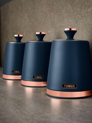Tower Set of 3 Blue Cavaletto Storage Canisters - Image 1 of 4