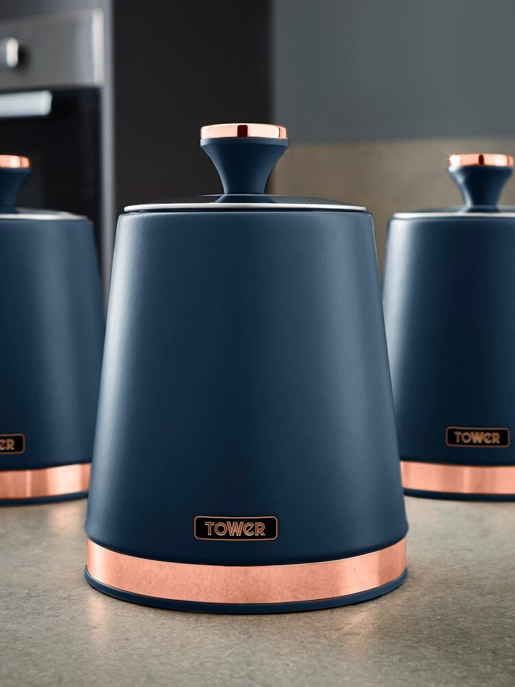 Tower Set of 3 Blue Cavaletto Storage Canisters - Image 2 of 4