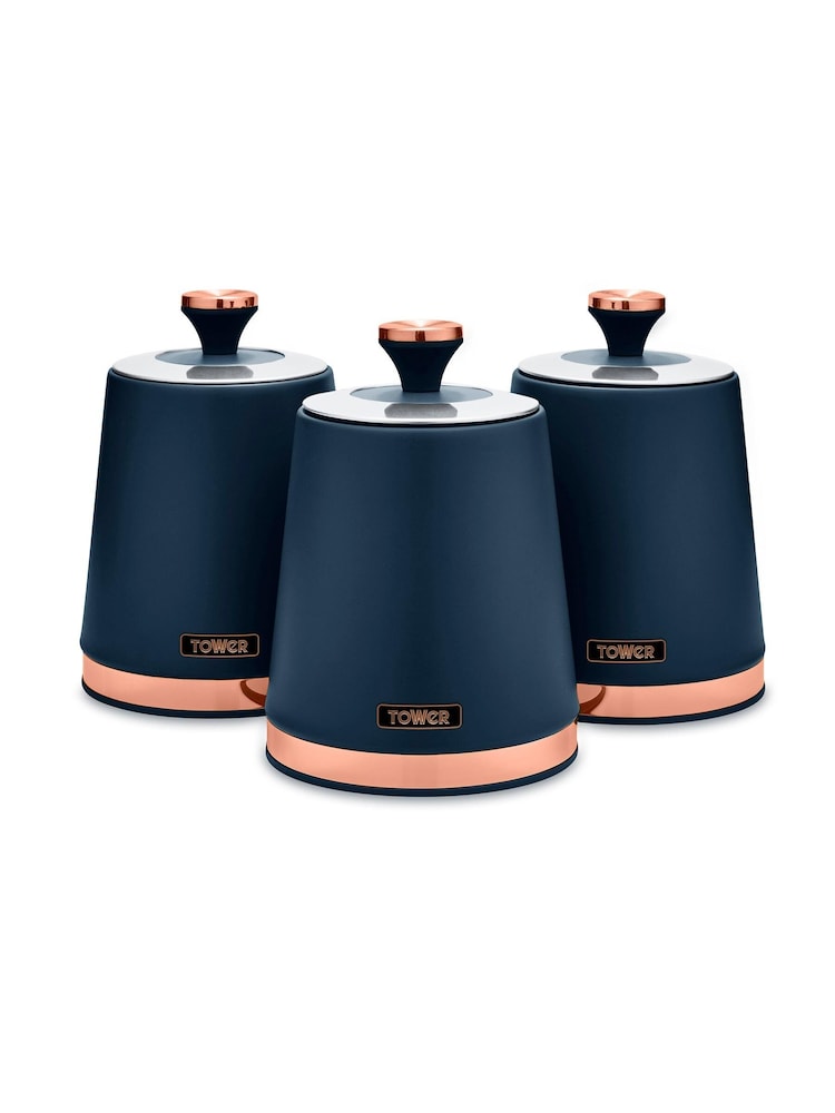 Tower Set of 3 Blue Cavaletto Storage Canisters - Image 4 of 4