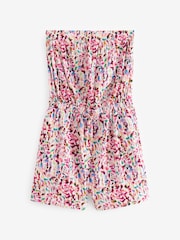 Weiß, pink: - Texturierter Bandeau-Overall aus Baumwolle mit Blumenmotiv - Bild 6 von 7